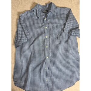 Cherokee Mens Blue White Check Short Sleeve Button Down Shirt Size M